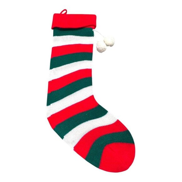 Christmas Dog & Knit Lot of 2 Stocking Set With Bone & Striped Designs Cat Puppy - Picture 6 of 7